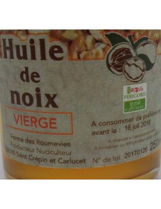 Huile de Noix Roumevies - Vue 2 - Gros plan étiquette