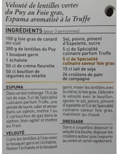 Spécialité culinaire saveur Truffes - Vue 10 - Velouté de lentilles vertes du Puy au Foie Gras, Espuma aromatisé à la Truffe