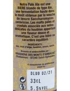 Bière Pale Ale 33 cl - Brasserie des Monts d'Ambazac - Vue 2