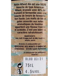 Bière Wheat Ale 75cl - Brasserie des Monts d'Ambazac - Vue 2