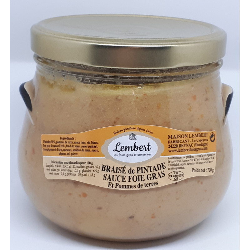 Braisé Pintade Sauce Foie Gras et Pommes Vapeurs 720 g  - Maison Lembert - Vue 1