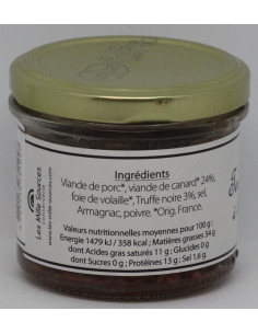 Terrine de Canard à la Truffe Noire 90 g - Les Mille Sources - Photo 2